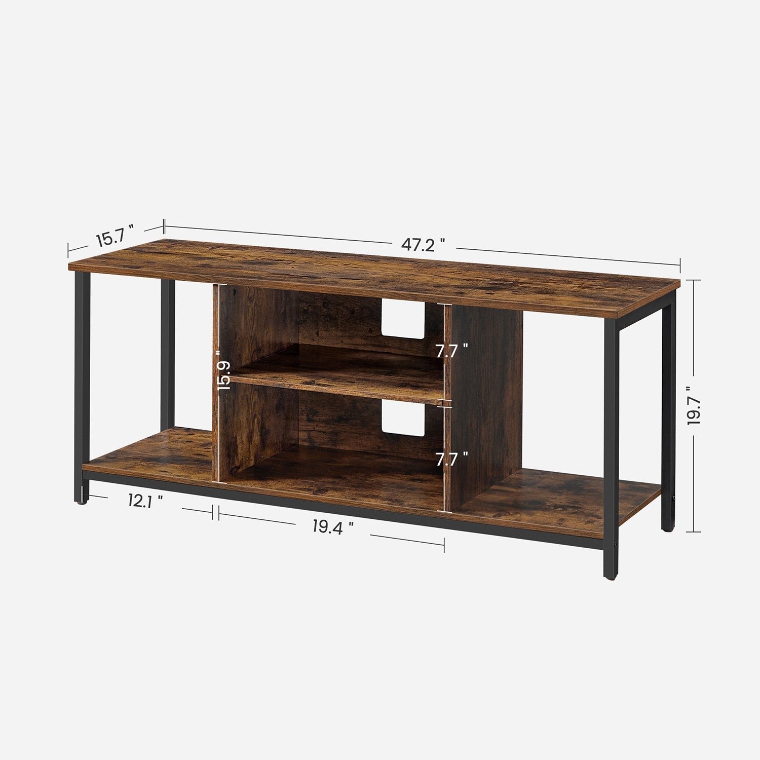 TV Stand - Wood - Rustic Brown and Black - Open Shelves for Up to 60 Inches
