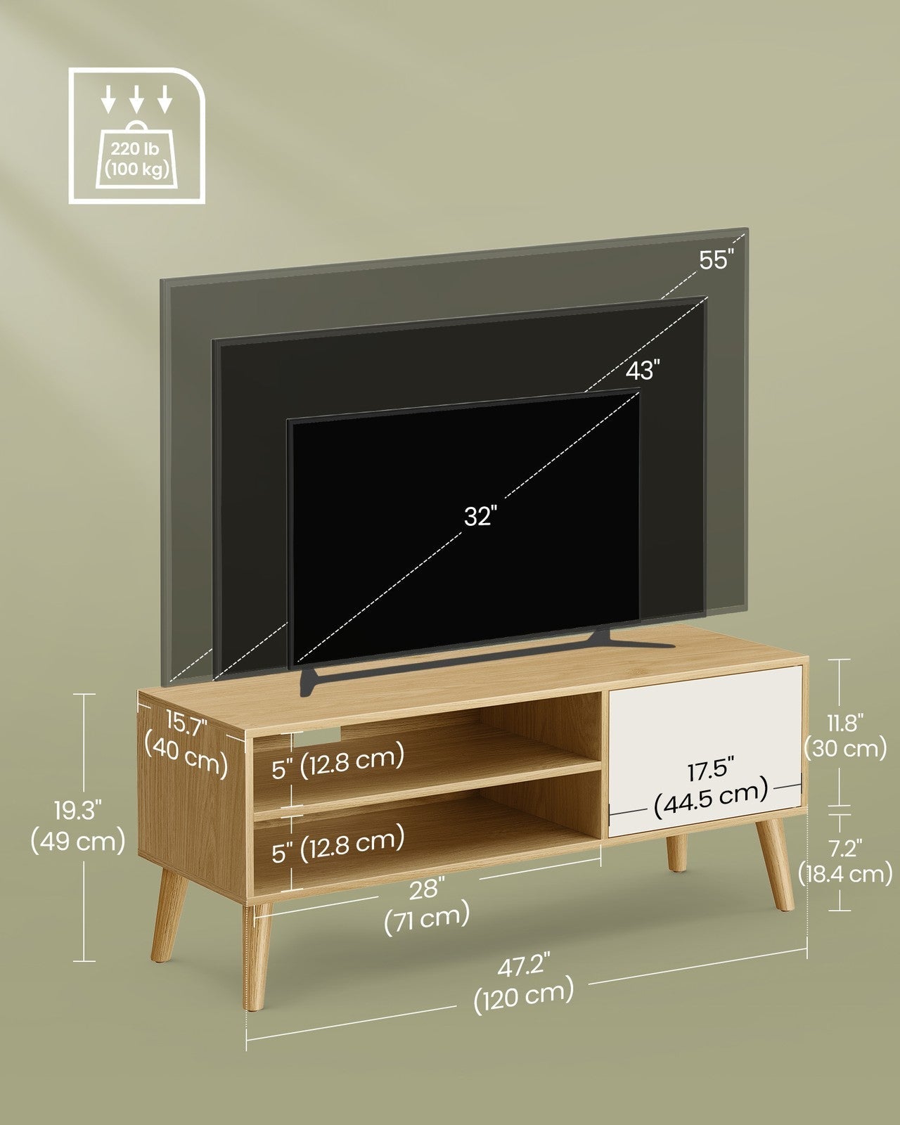 TV Stand Cabinet - Engineered Wood - White