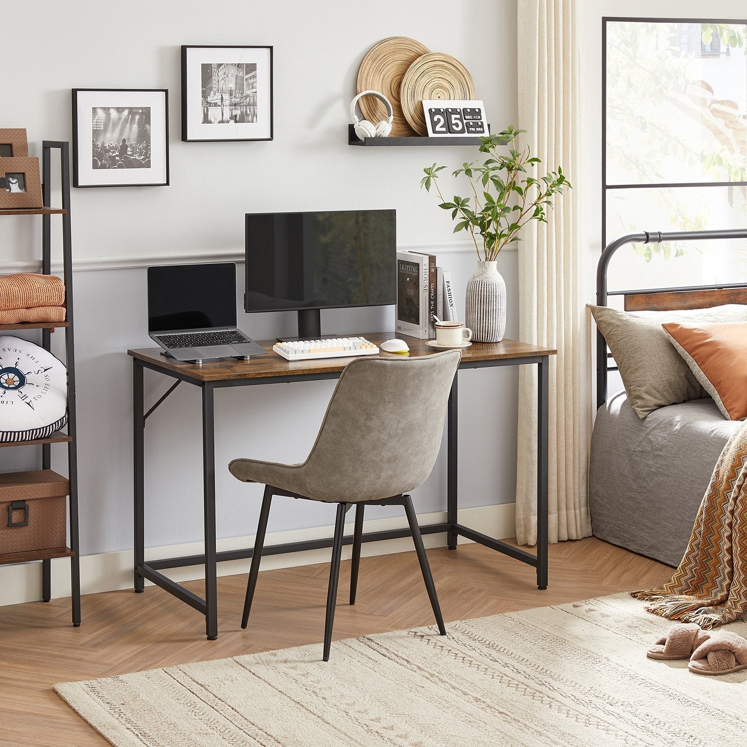 Small Office Desk - Metal - Rustic Brown