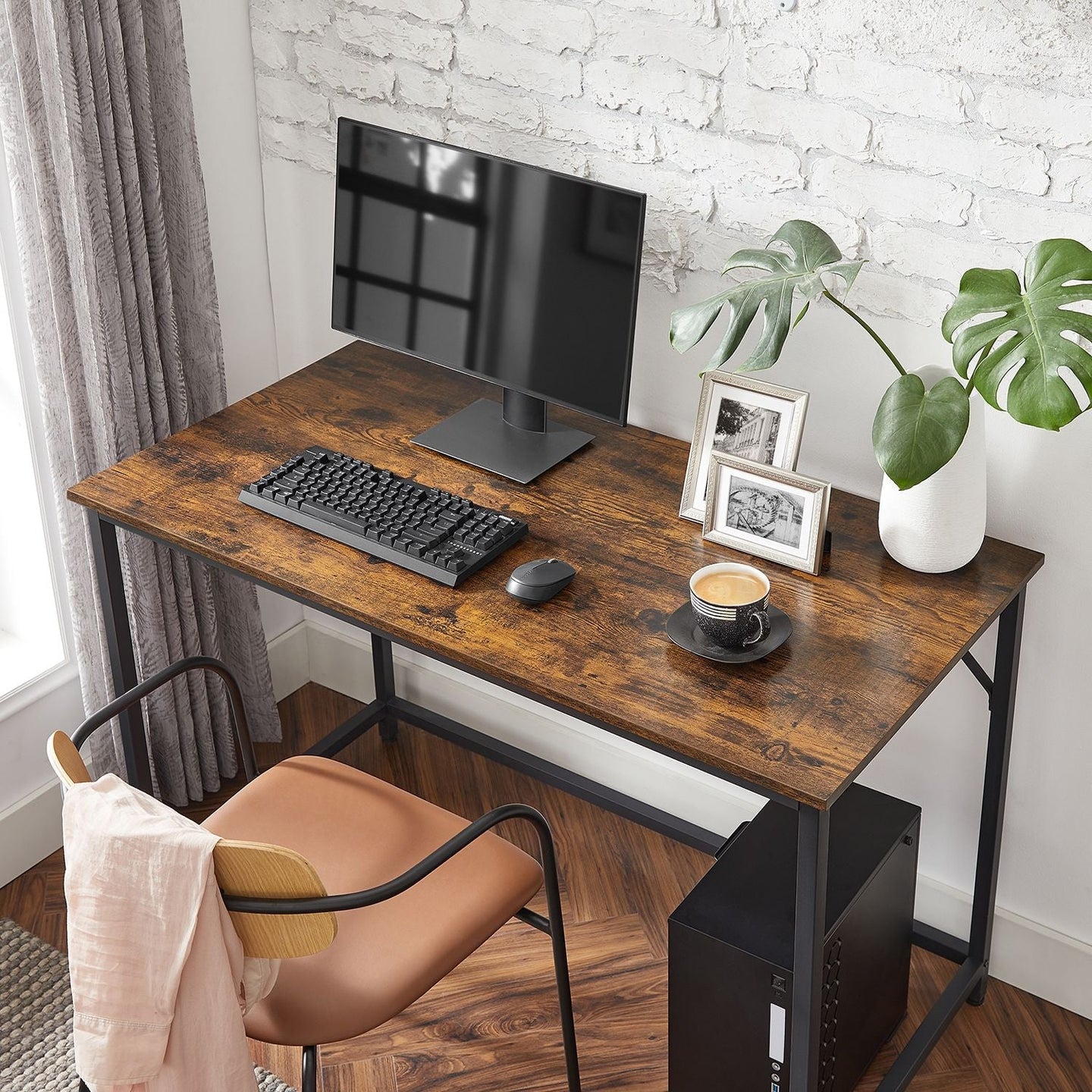 Small Office Desk - Metal - Rustic Brown