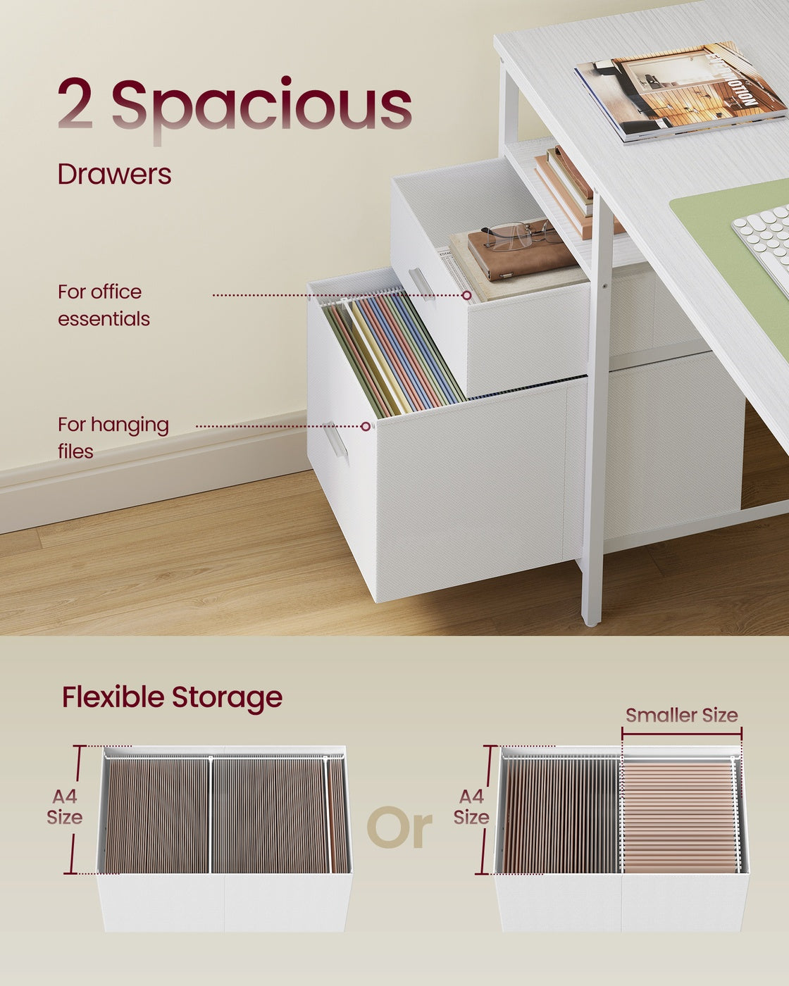 Computer Desk - Wood and Steel - Maple White and Cloud White