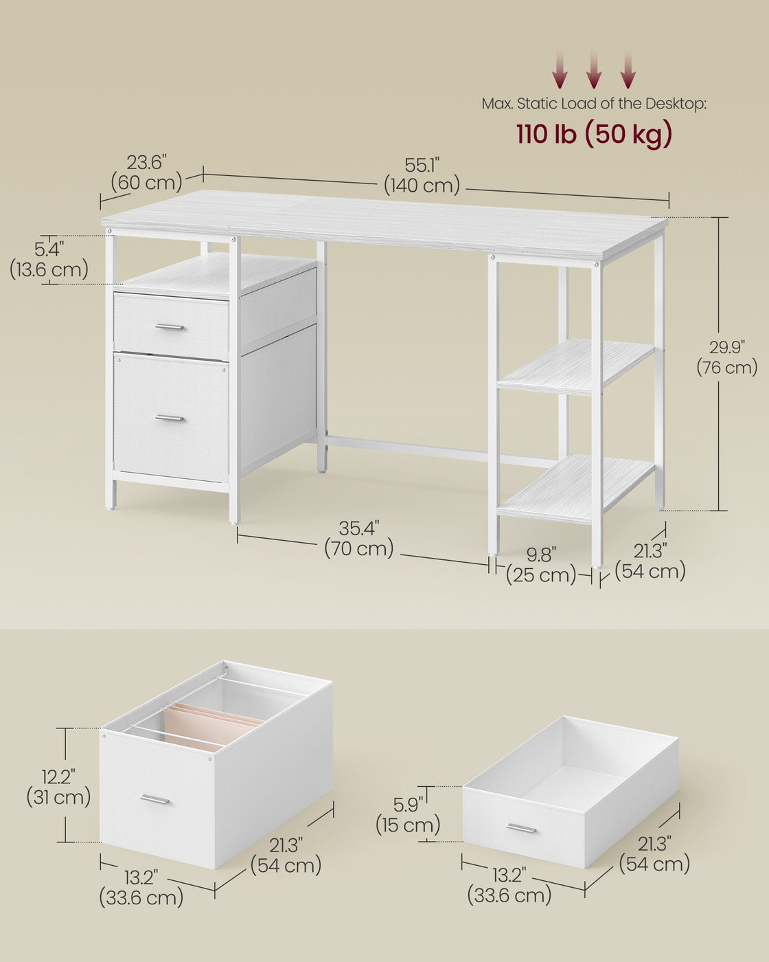 Computer Desk - Wood and Steel - Maple White and Cloud White