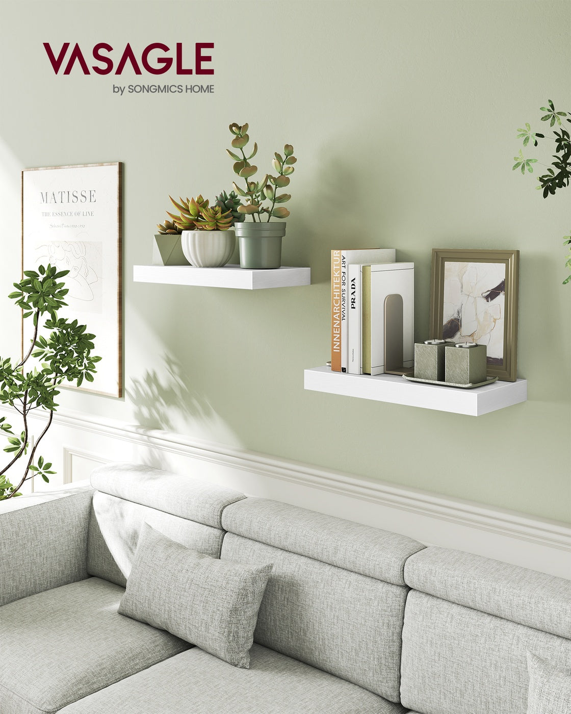 Wall Shelf Floating Shelf White - MDF and Steel - Snow White