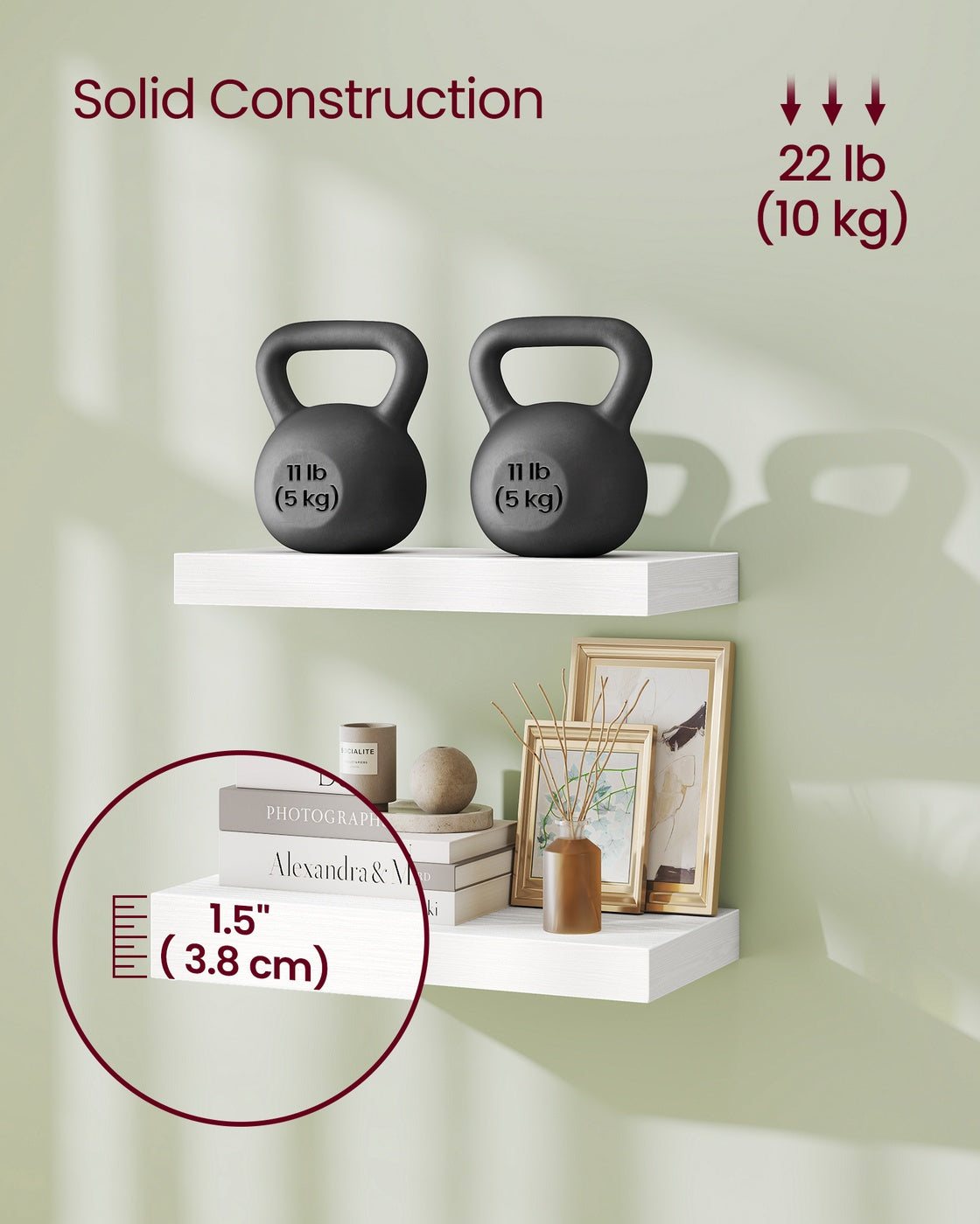 Wall Shelf Floating Shelf White - MDF and Steel - Snow White