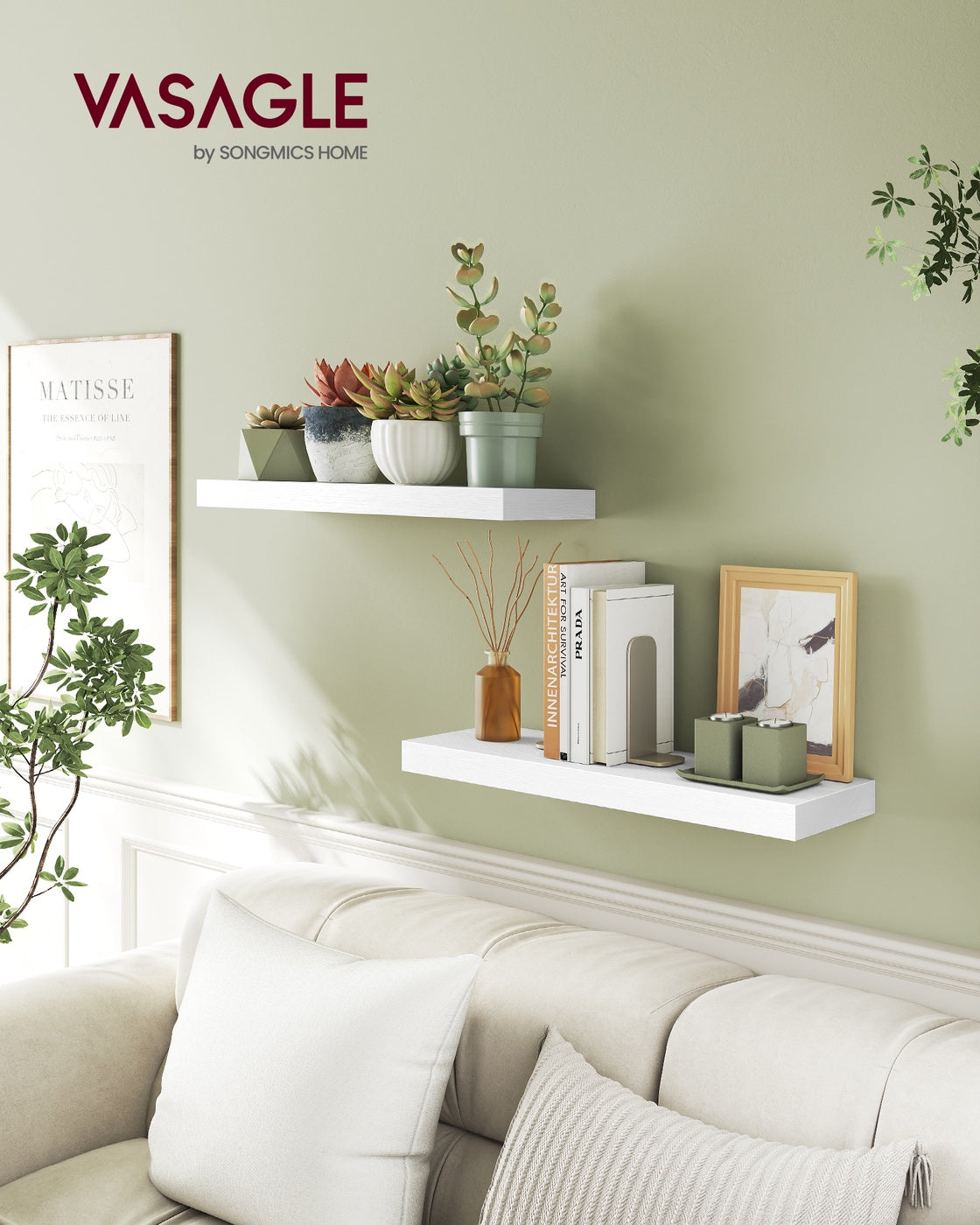 Wall Shelf Floating Shelf - MDF and Steel - Snow White