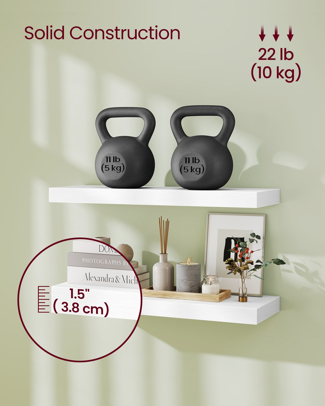Wall Shelf Floating Shelf - MDF and Steel - Snow White