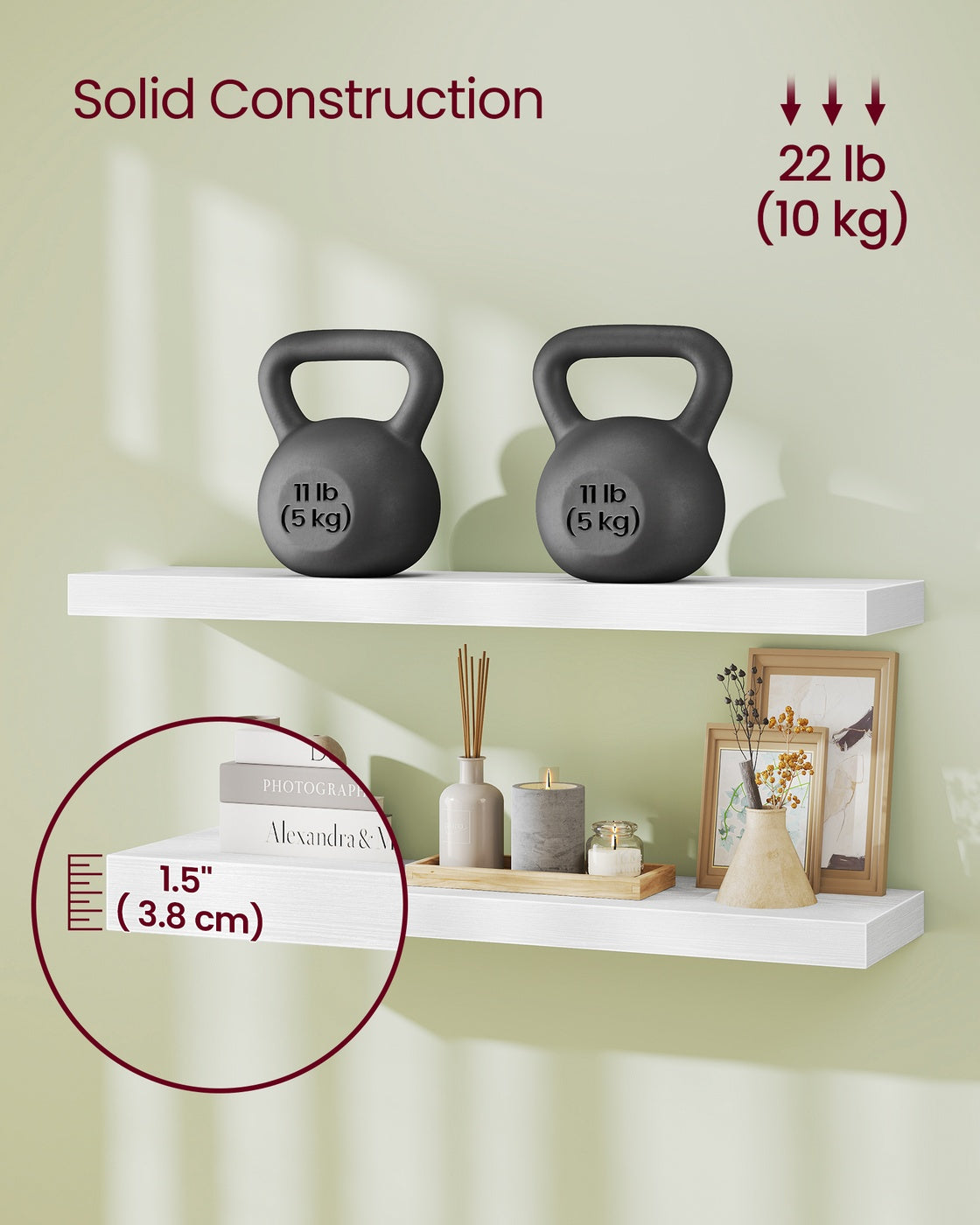 Wall Shelf Floating Shelf - MDF and Steel - Snow White
