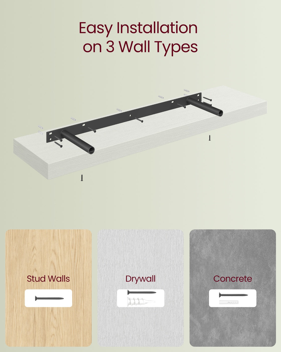 Wall Shelf Floating Shelf - MDF and Steel - Snow White