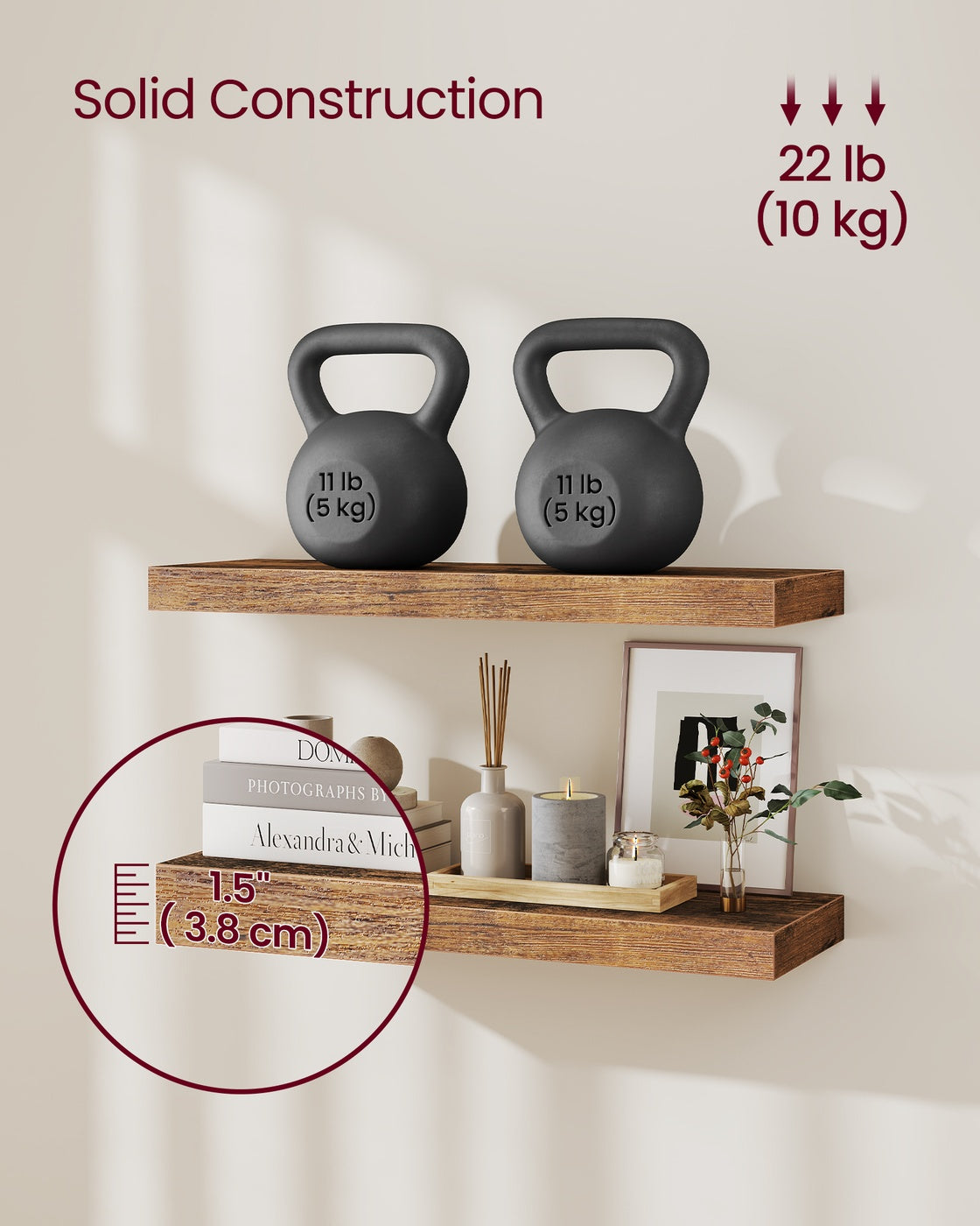 Wall Shelves Set of 4 Floating Shelves - MDF and Steel - Rustic Brown