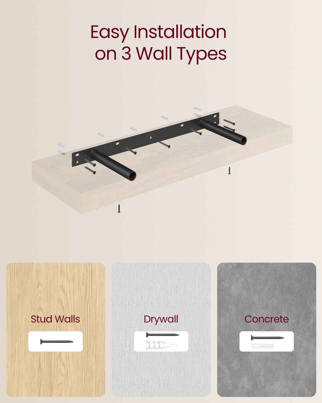 Wall Shelves Set of 4 Floating Shelves - MDF and Steel - Rustic Brown