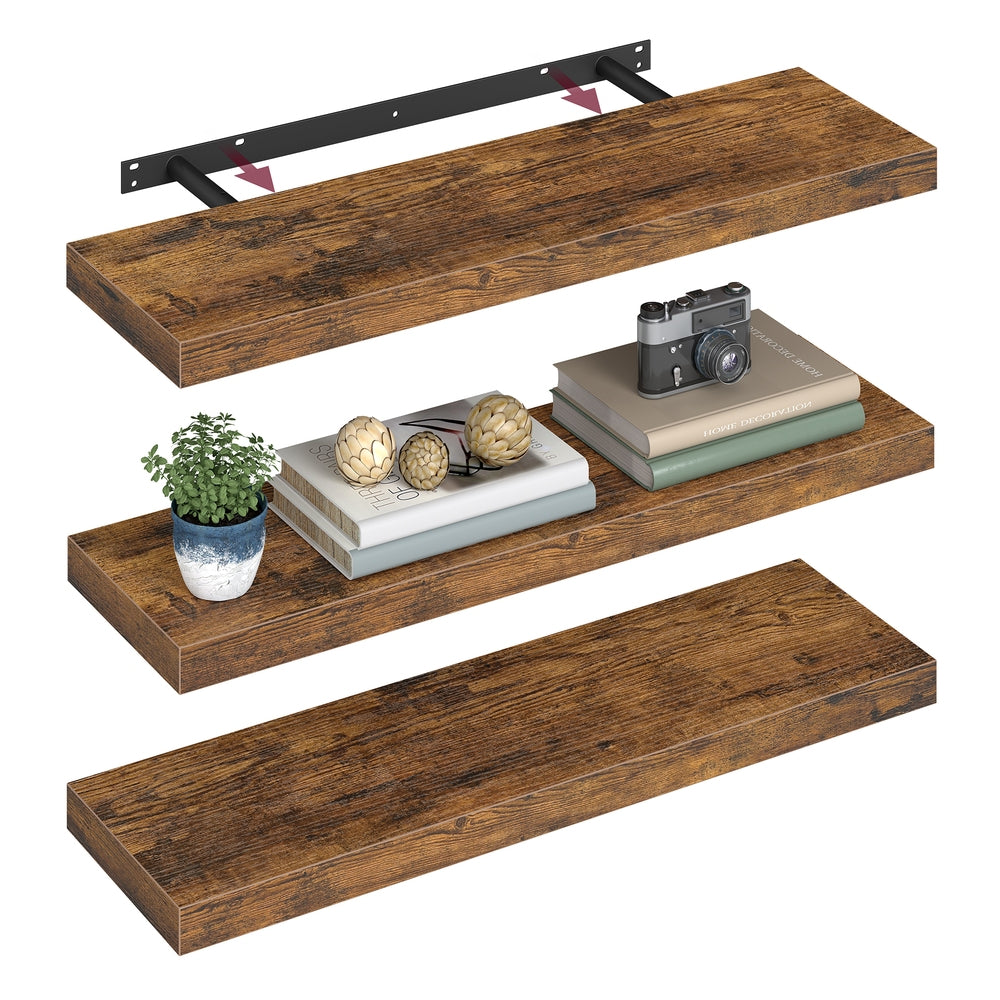 Wall Shelves Set of 3 for Picture Frames - MDF and Steel - Rustic Brown