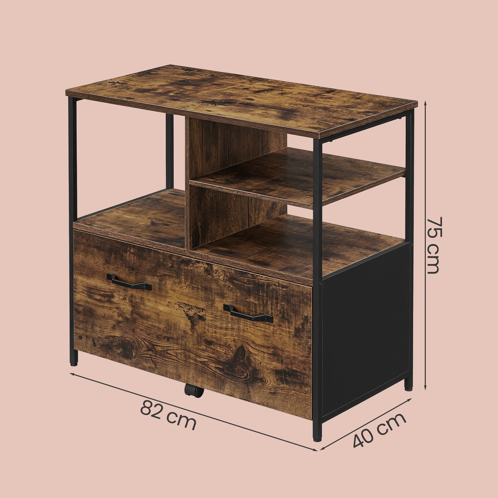 Mobile Office Storage Cabinet - Wood - Rustic Brown and Black - with Wheels