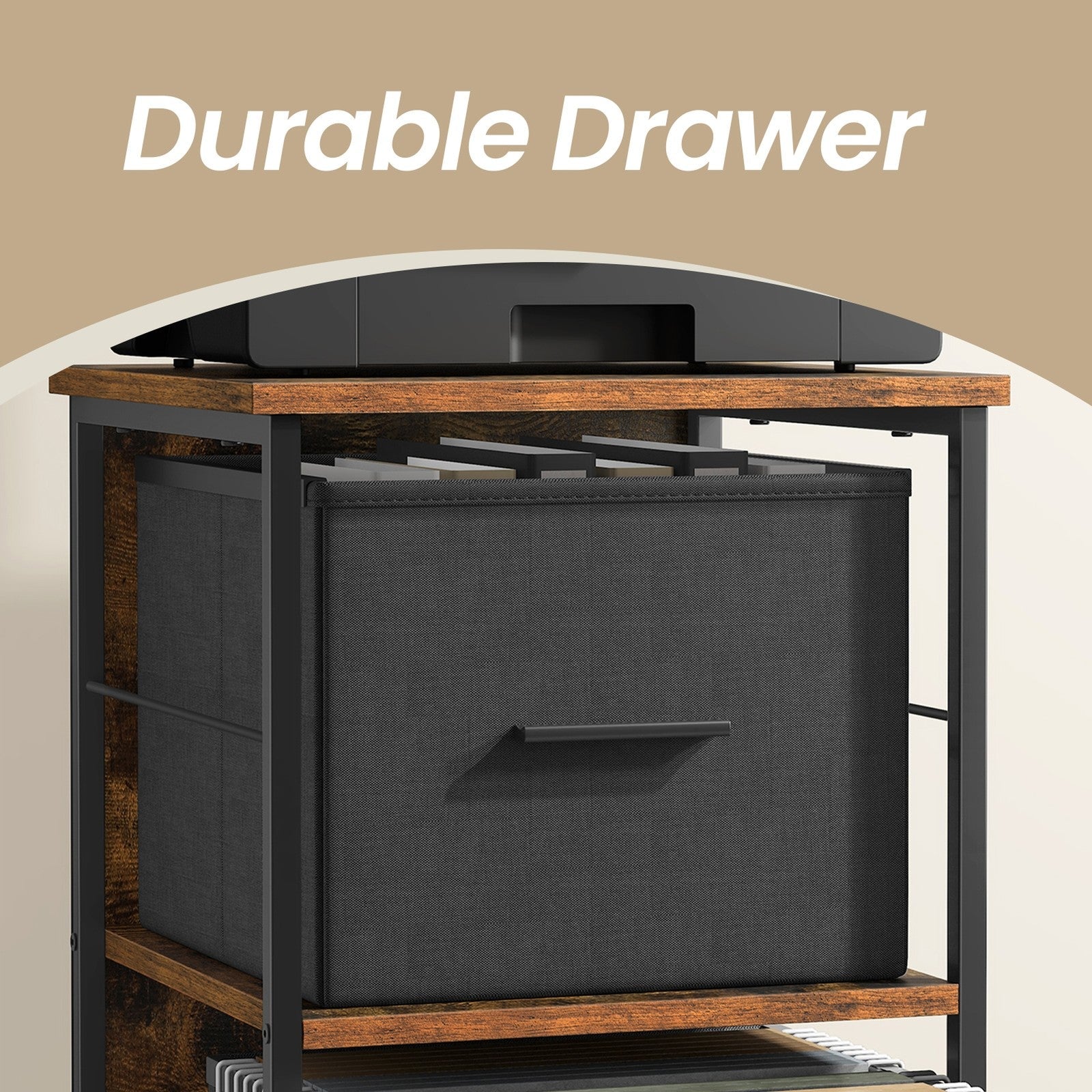 3 Drawer File Cabinet - Wood - Brown - Multi-Functional with Printer Stand and Book Shelf