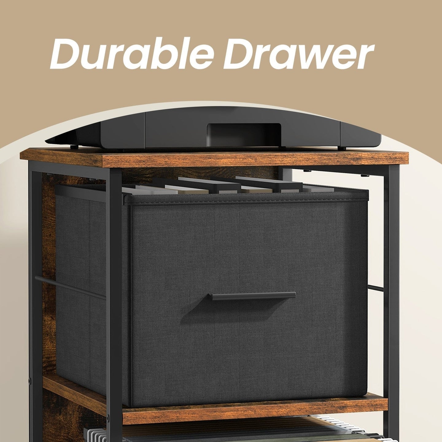3 Drawer File Cabinet - Wood - Brown - Multi-Functional with Printer Stand and Book Shelf