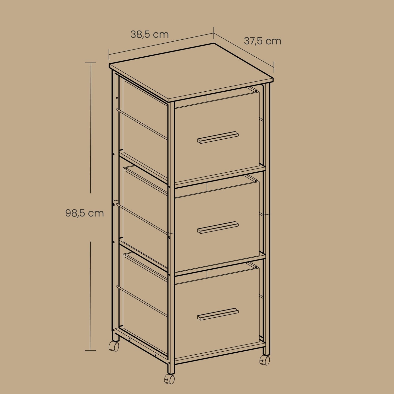 3 Drawer File Cabinet - Wood - Brown - Multi-Functional with Printer Stand and Book Shelf