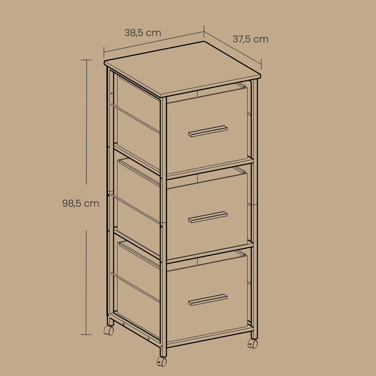 3 Drawer File Cabinet - Wood - Brown - Multi-Functional with Printer Stand and Book Shelf