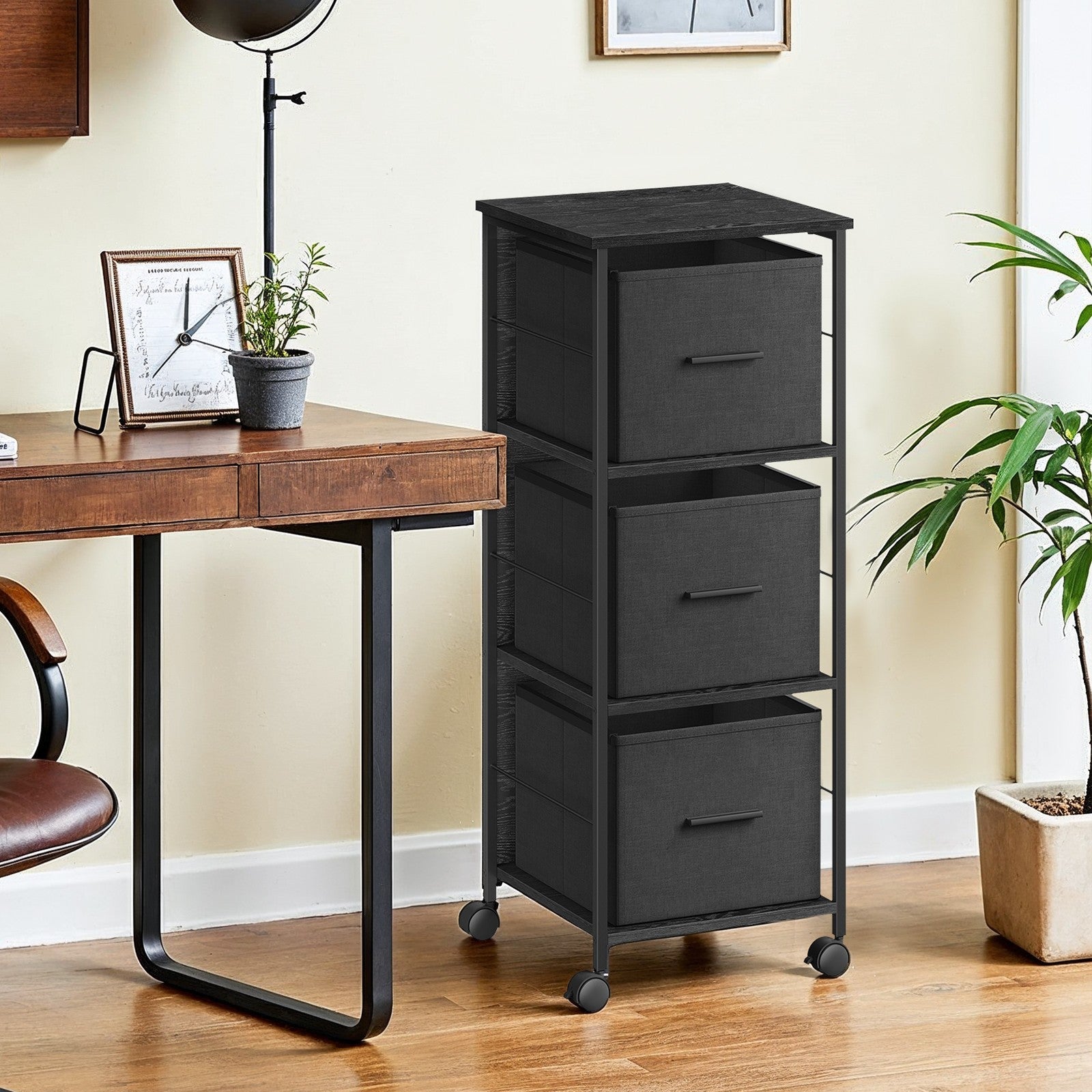 File Cabinet - Engineered Wood - Black - 3 Drawers with Printer Stand and Bookshelf