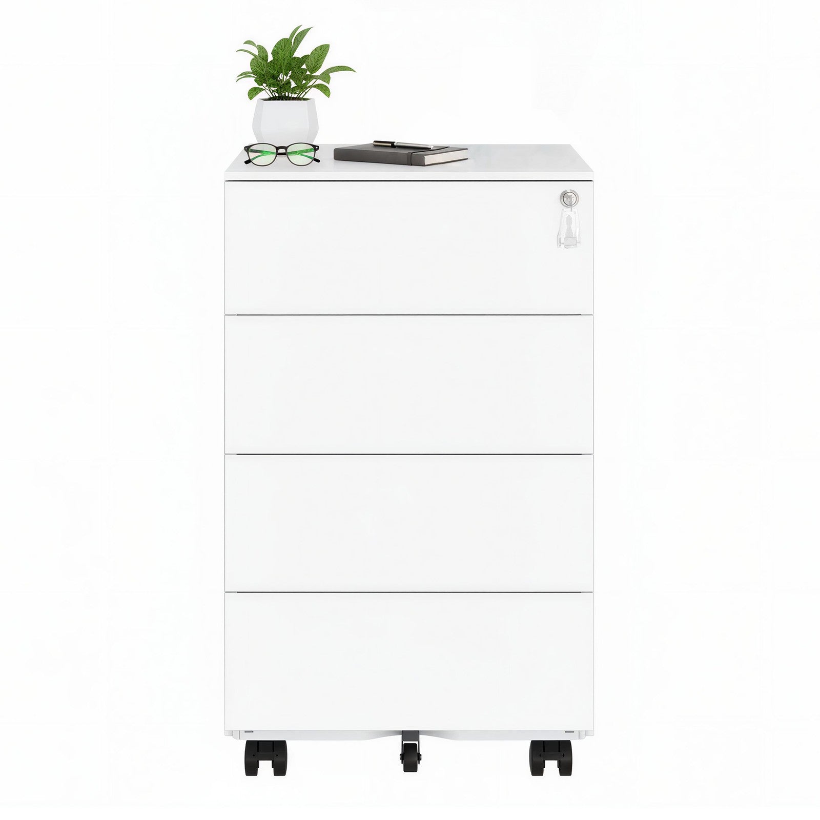 Lockable Mobile File Cabinet - Engineered Wood - Ink Black - 4 Drawers for Documents and Stationery