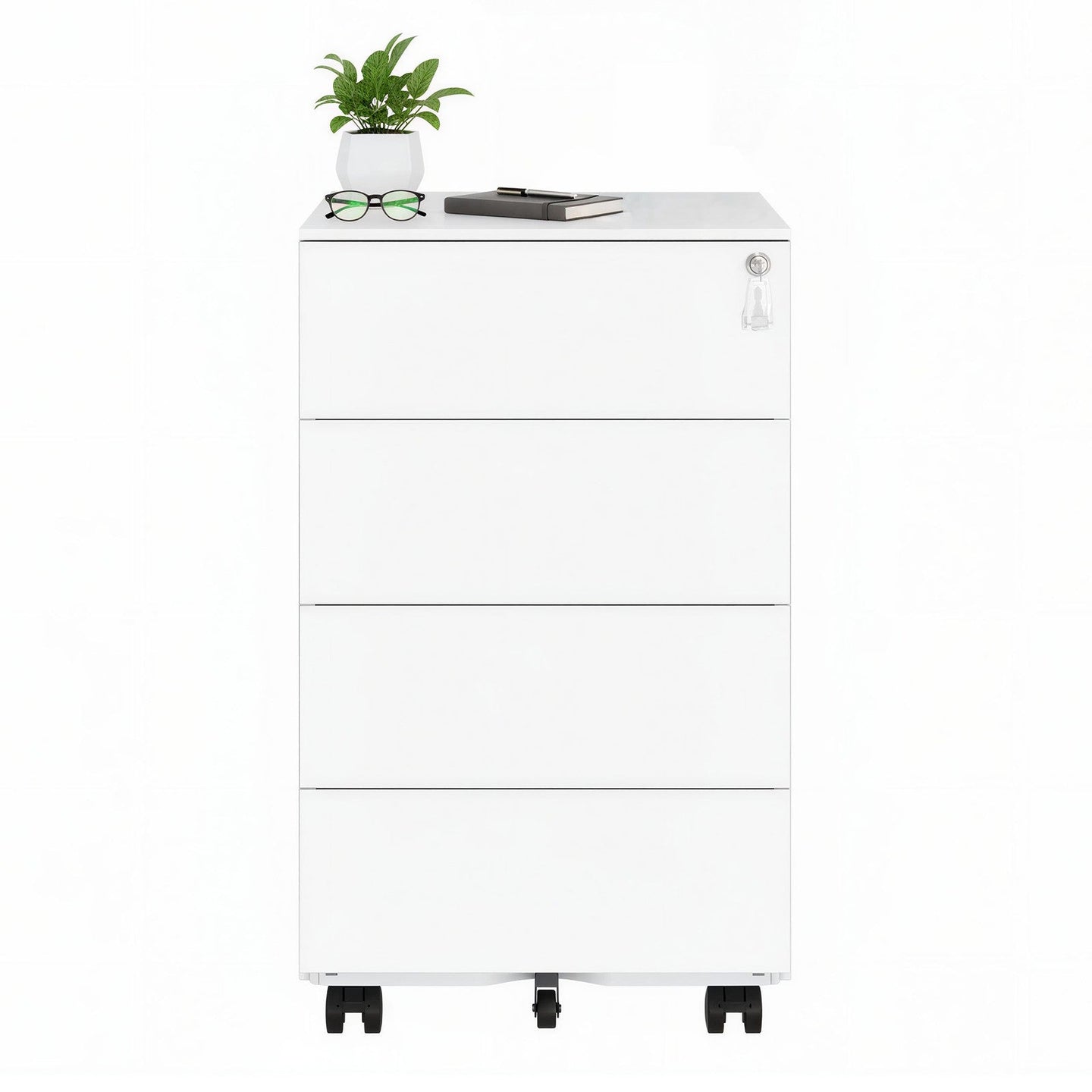Lockable Mobile File Cabinet - Engineered Wood - Ink Black - 4 Drawers for Documents and Stationery