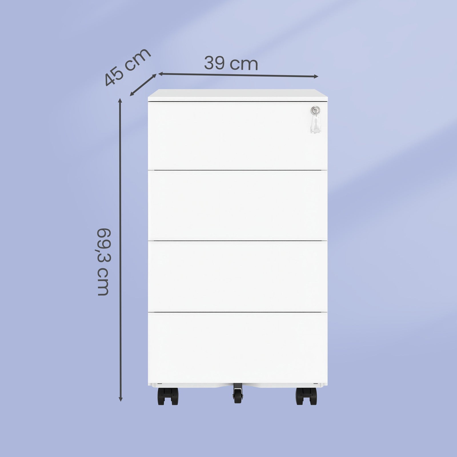 Lockable Mobile File Cabinet - Engineered Wood - Ink Black - 4 Drawers for Documents and Stationery
