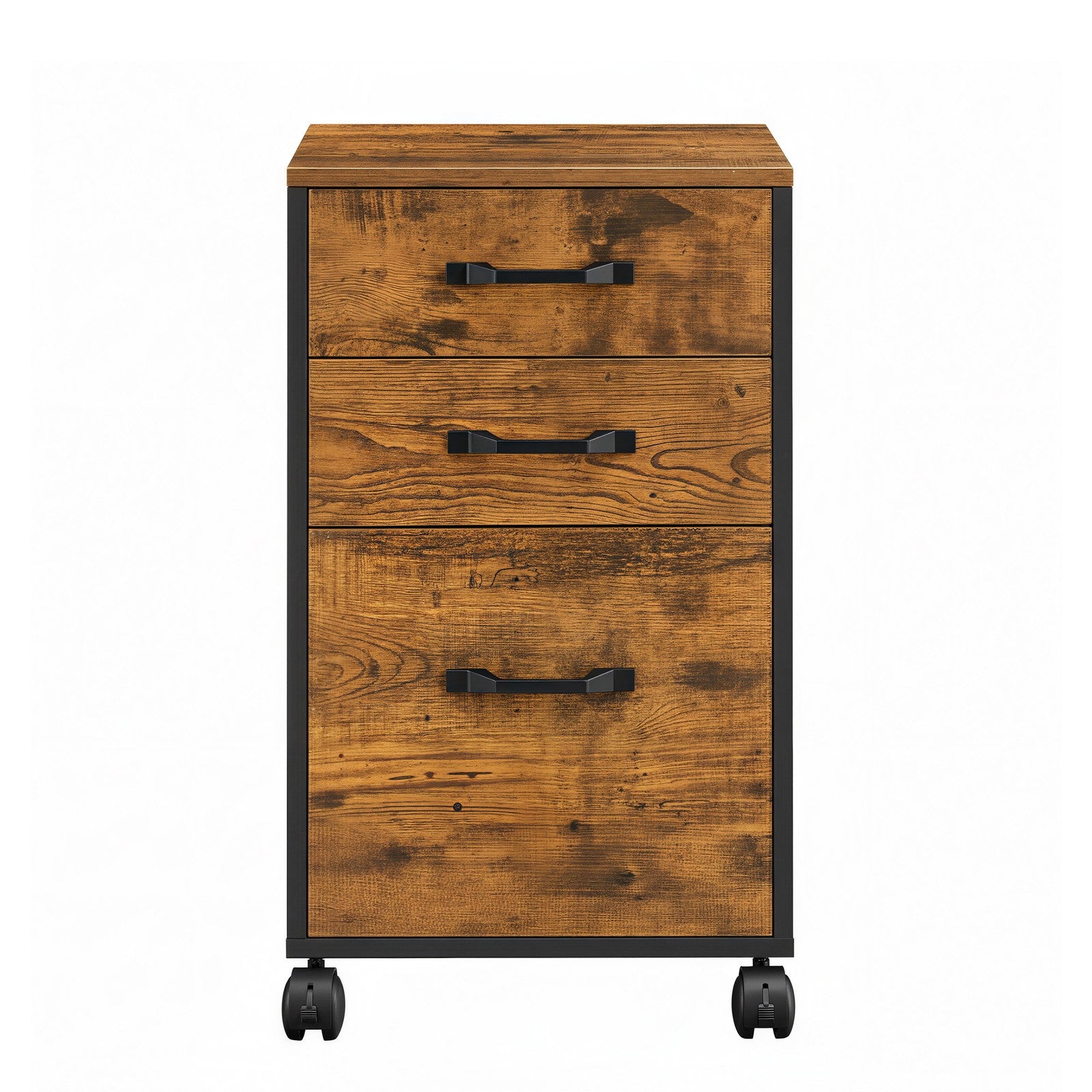 Filing Cabinet - Metal - Rustic Brown - 3 Drawers with Wheels for A4 and Letter Sized Documents