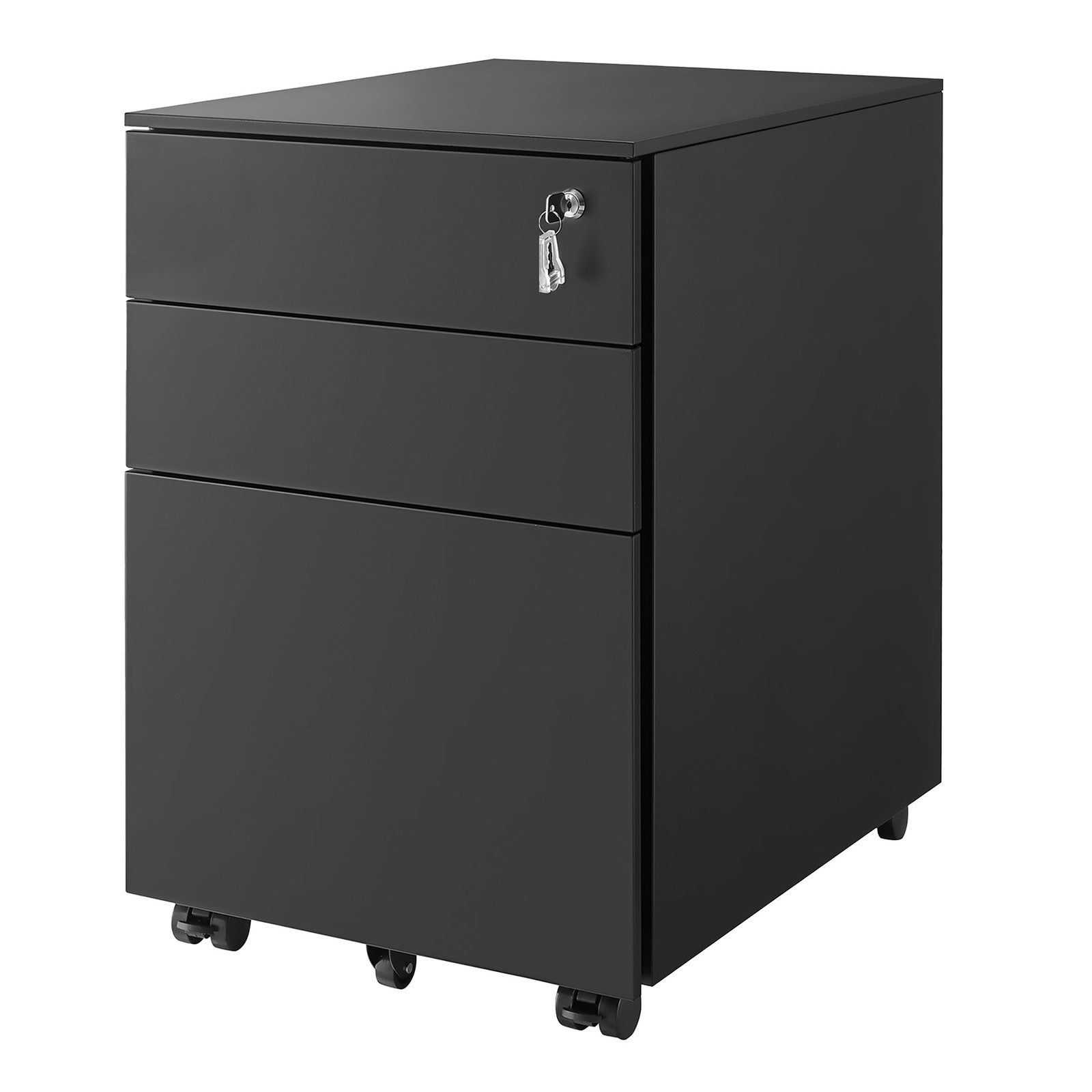 Mobile Office File Cabinet - Steel - Black - with Wheels and Lock