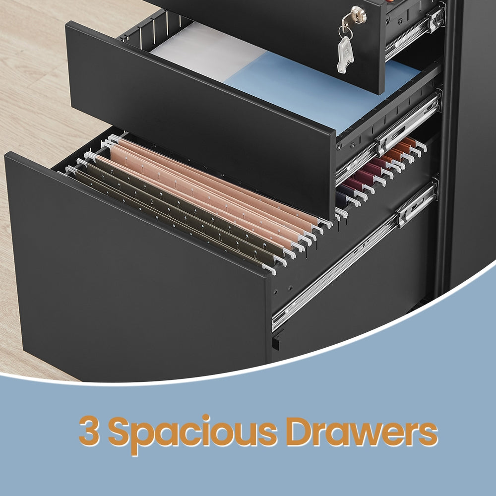 Mobile Office File Cabinet - Steel - Black - with Wheels and Lock