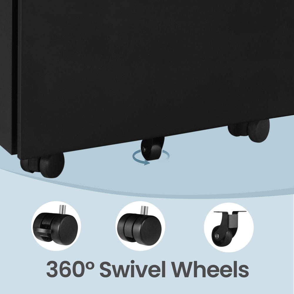 Mobile Office File Cabinet - Steel - Black - with Wheels and Lock