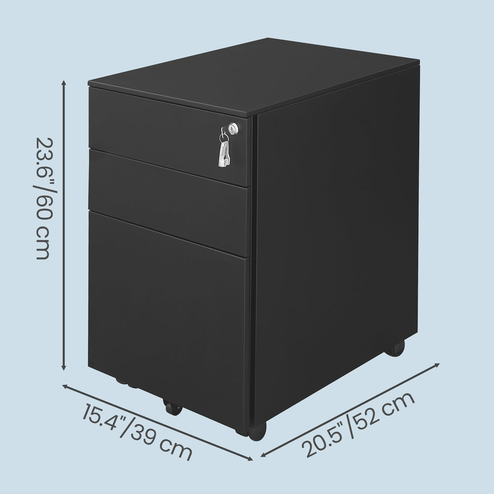 Mobile Office File Cabinet - Steel - Black - with Wheels and Lock