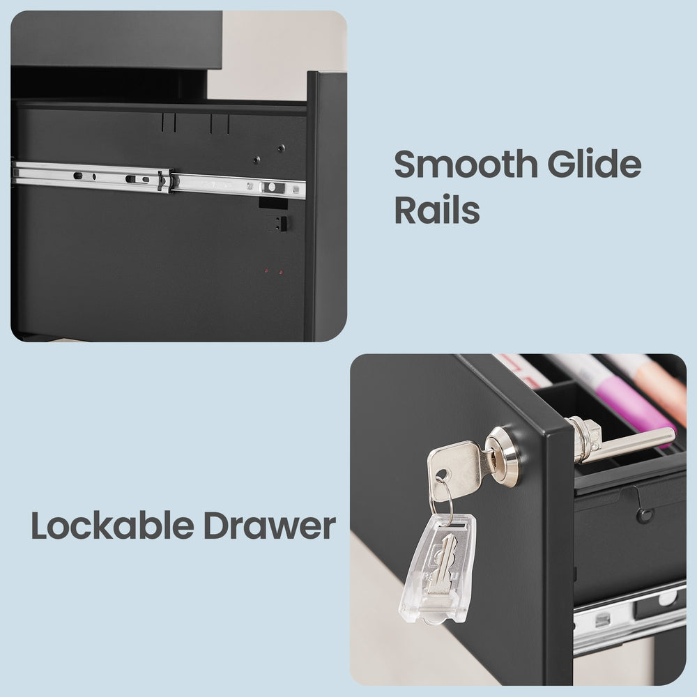Mobile Office File Cabinet - Steel - Black - with Wheels and Lock