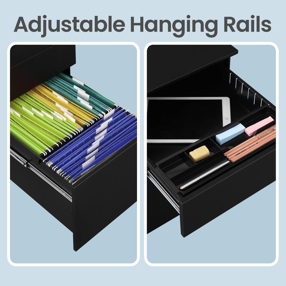 Mobile Office File Cabinet - Steel - Black - with Wheels and Lock