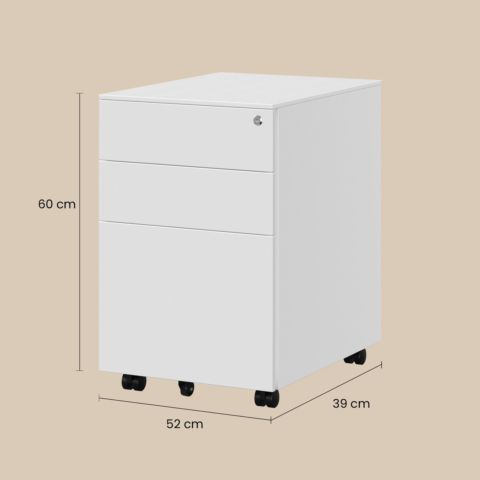Mobile Office File Cabinet - Steel - White - Lockable with Wheels and Hanging File Rails