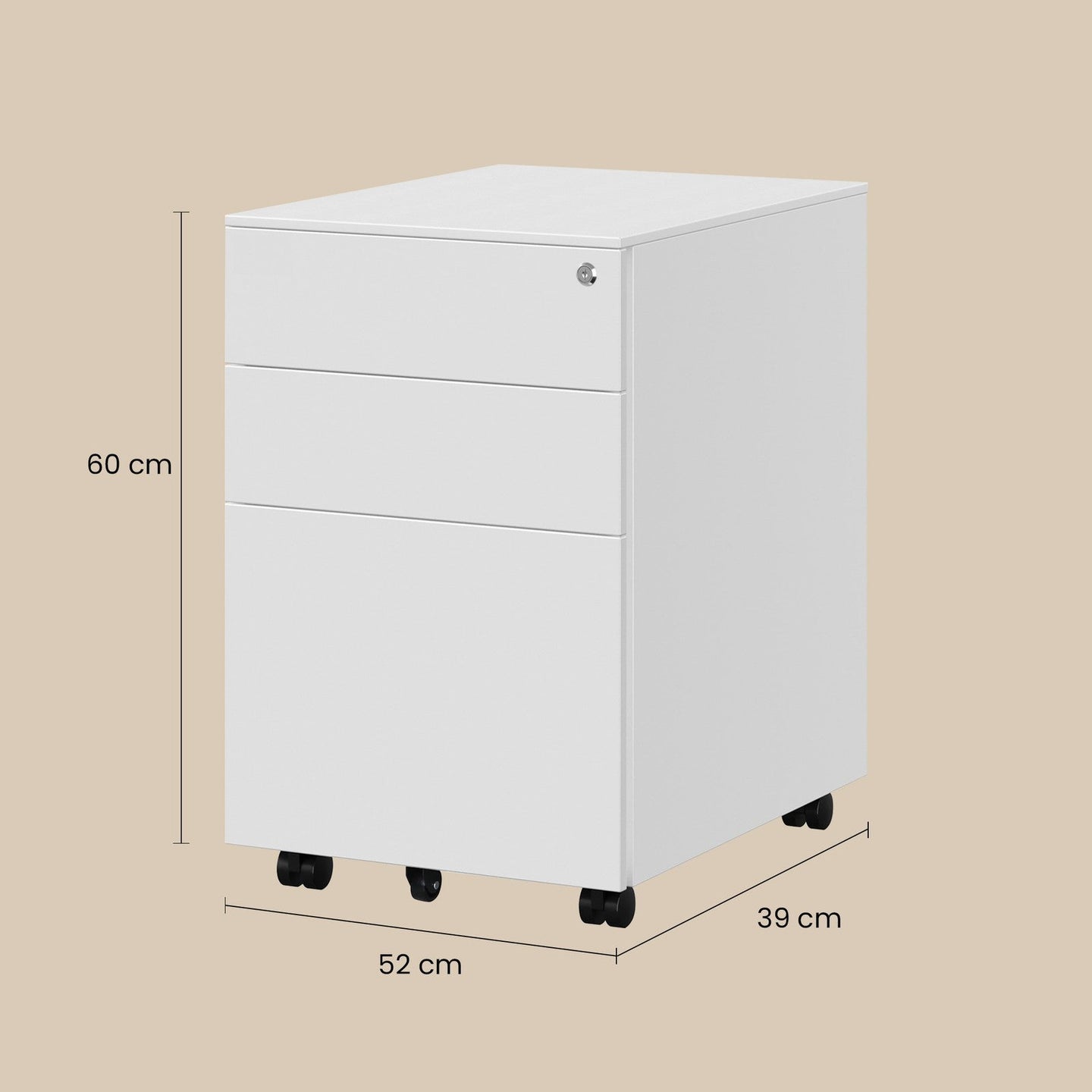 Mobile Office File Cabinet - Steel - White - Lockable with Wheels and Hanging File Rails