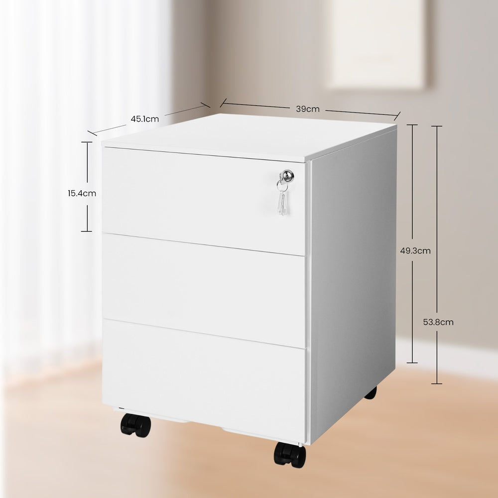 Mobile Desk Cabinet - 3 Drawers - Steel - Lockable