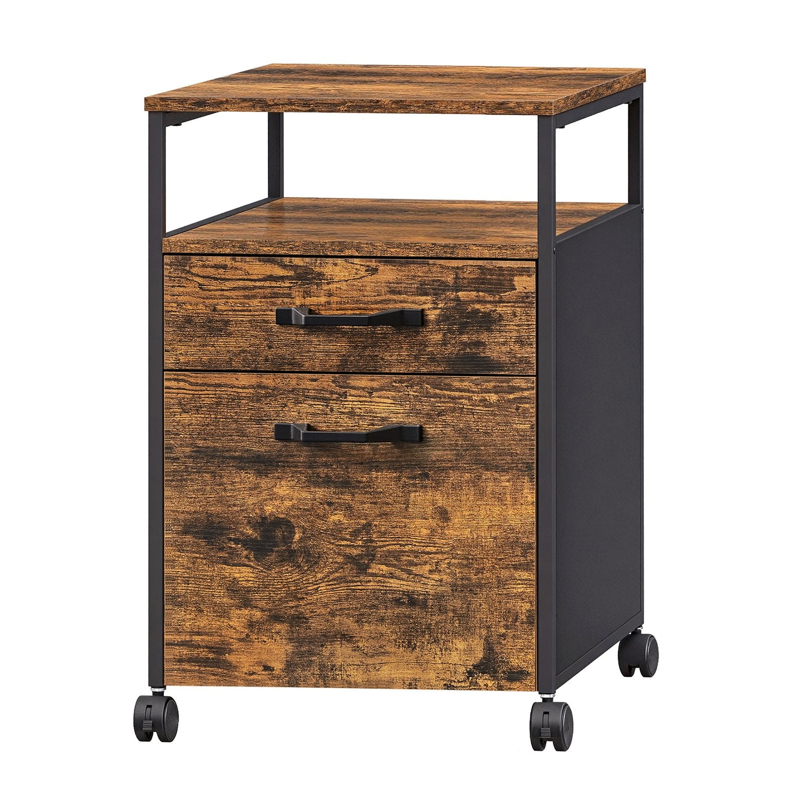 Mobile File Cabinet - Wood and Steel - Rustic Brown - with 2 Drawers