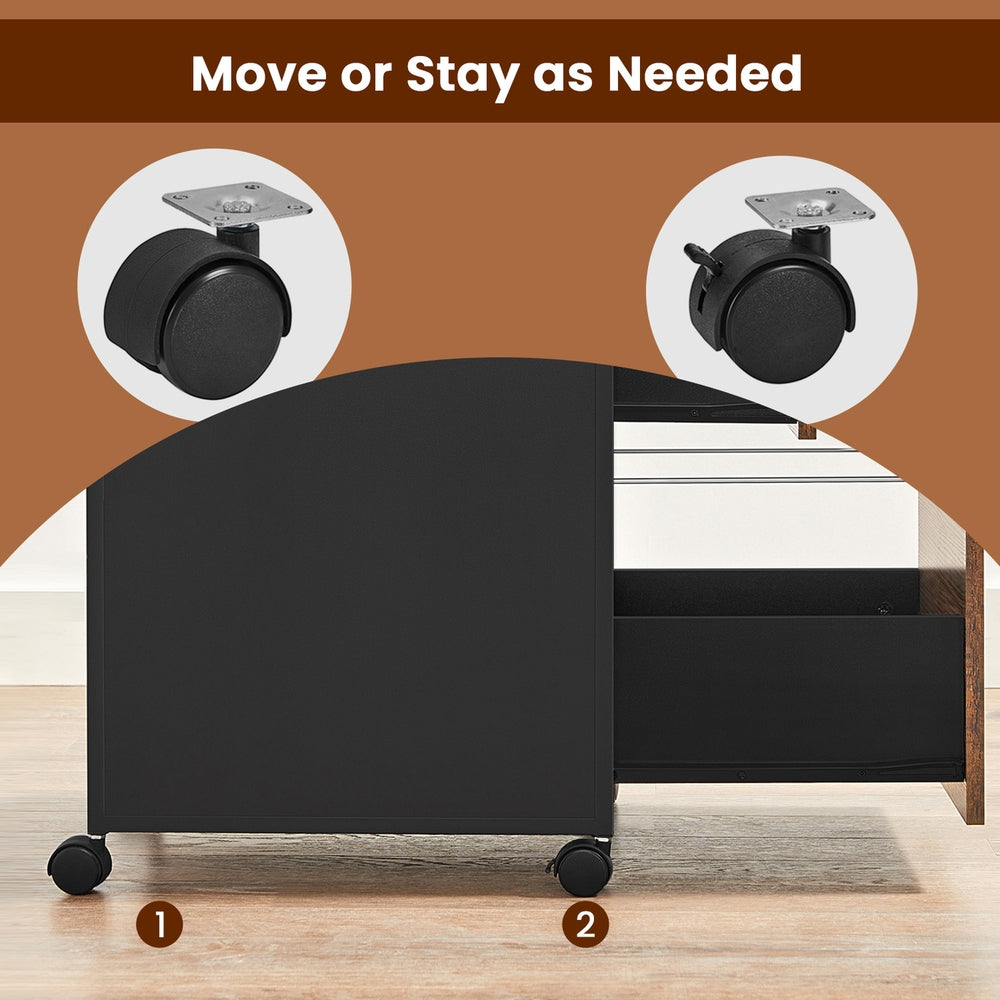 Mobile File Cabinet - Wood and Steel - Rustic Brown - with 2 Drawers