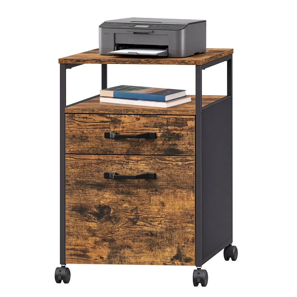 Mobile File Cabinet - Wood and Steel - Rustic Brown - with 2 Drawers