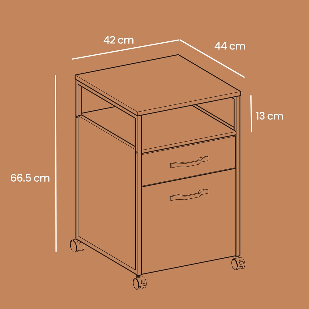 Mobile File Cabinet - Wood and Steel - Rustic Brown - with 2 Drawers