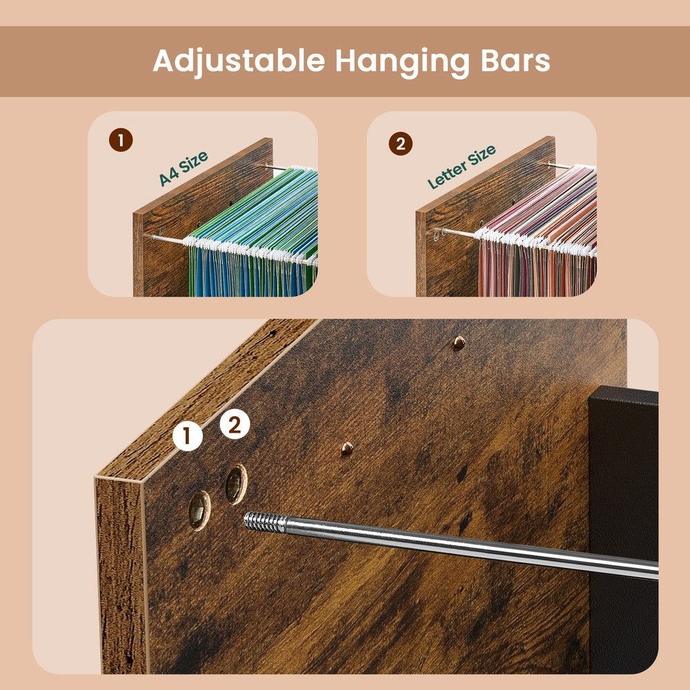 Mobile File Cabinet - Wood and Steel - Rustic Brown - with 2 Drawers