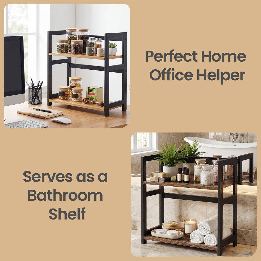 2 Tier Storage Rack - 42L - MDF - Versatile Use for Kitchen & Office