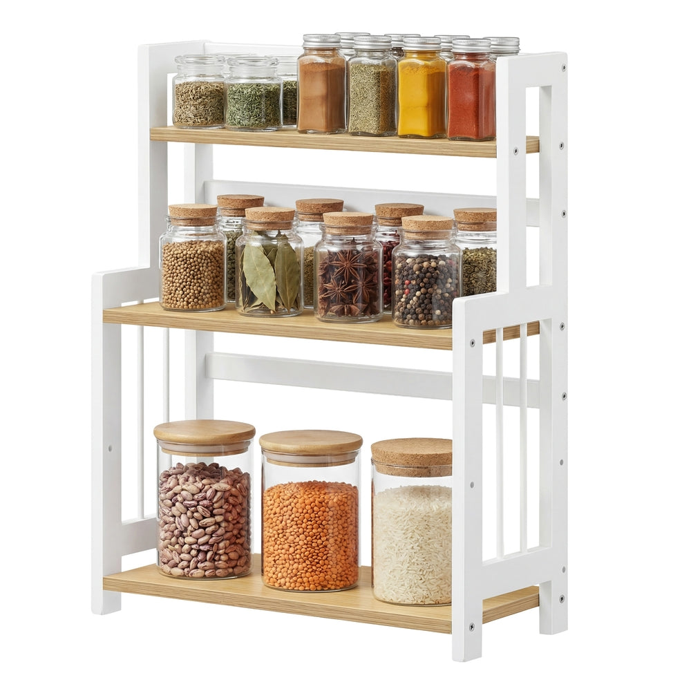 3-Tier Spice Organizer Rack - 7L - Bamboo - Versatile Use