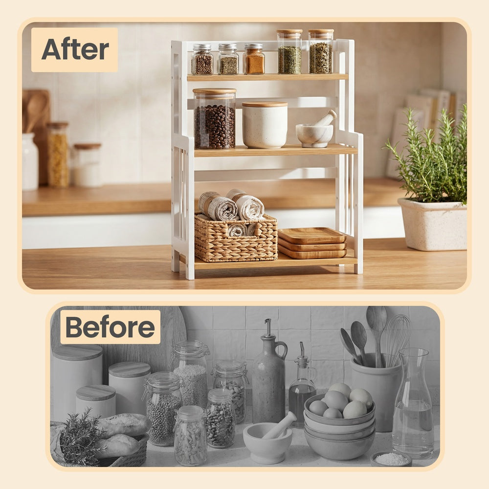 3-Tier Spice Organizer Rack - 7L - Bamboo - Versatile Use