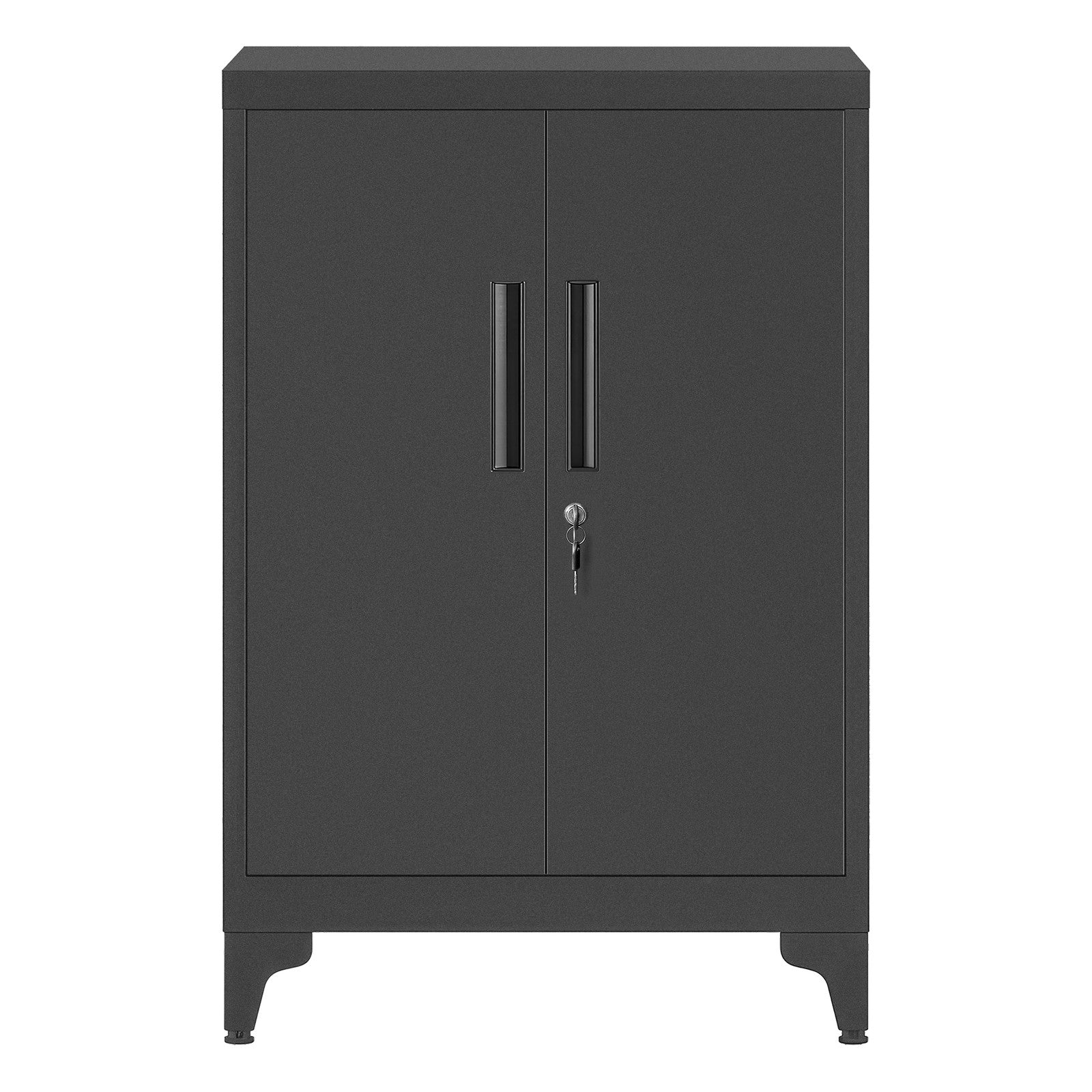 Metal Storage Cabinet - Steel - Ink Black - Lockable with Shelves for Home and Office
