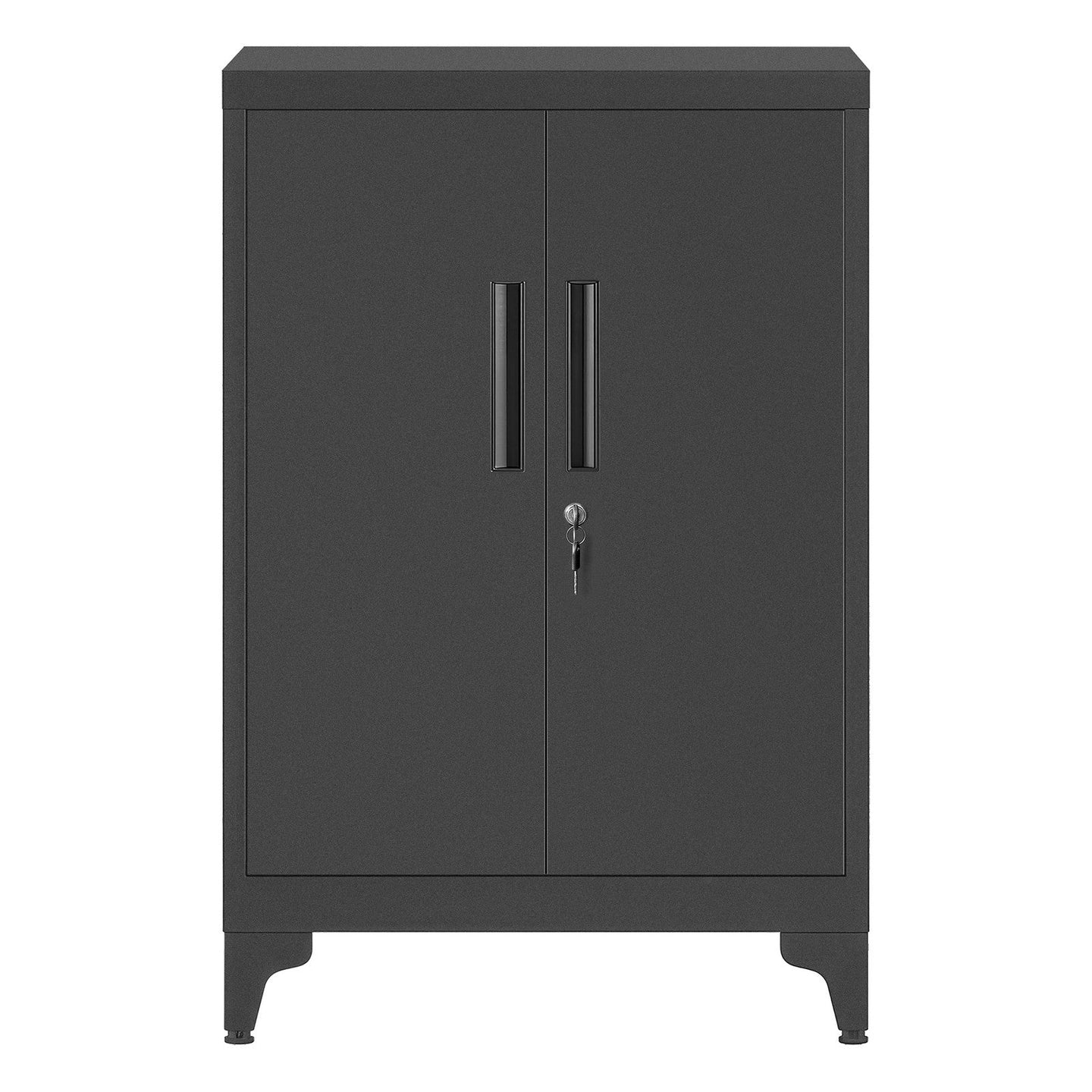 Metal Storage Cabinet - Steel - Ink Black - Lockable with Shelves for Home and Office