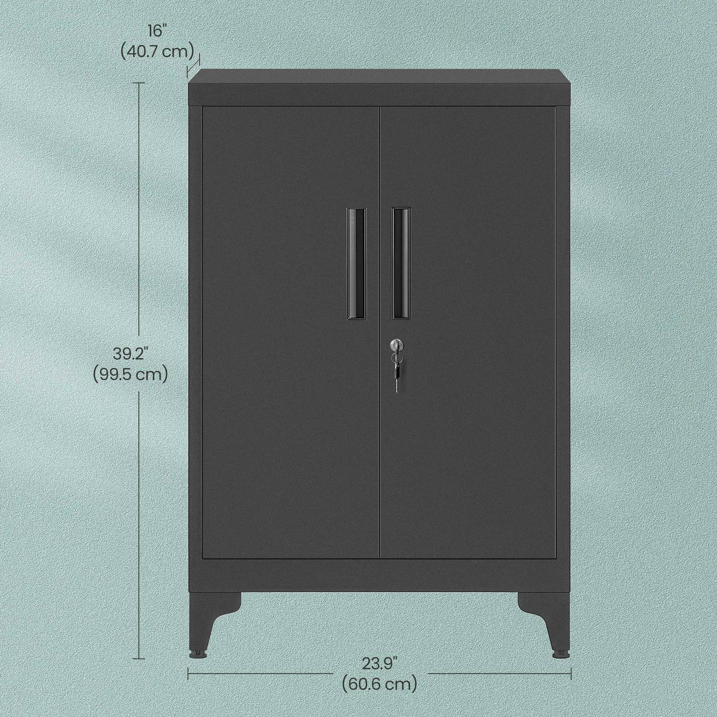 Metal Storage Cabinet - Steel - Ink Black - Lockable with Shelves for Home and Office