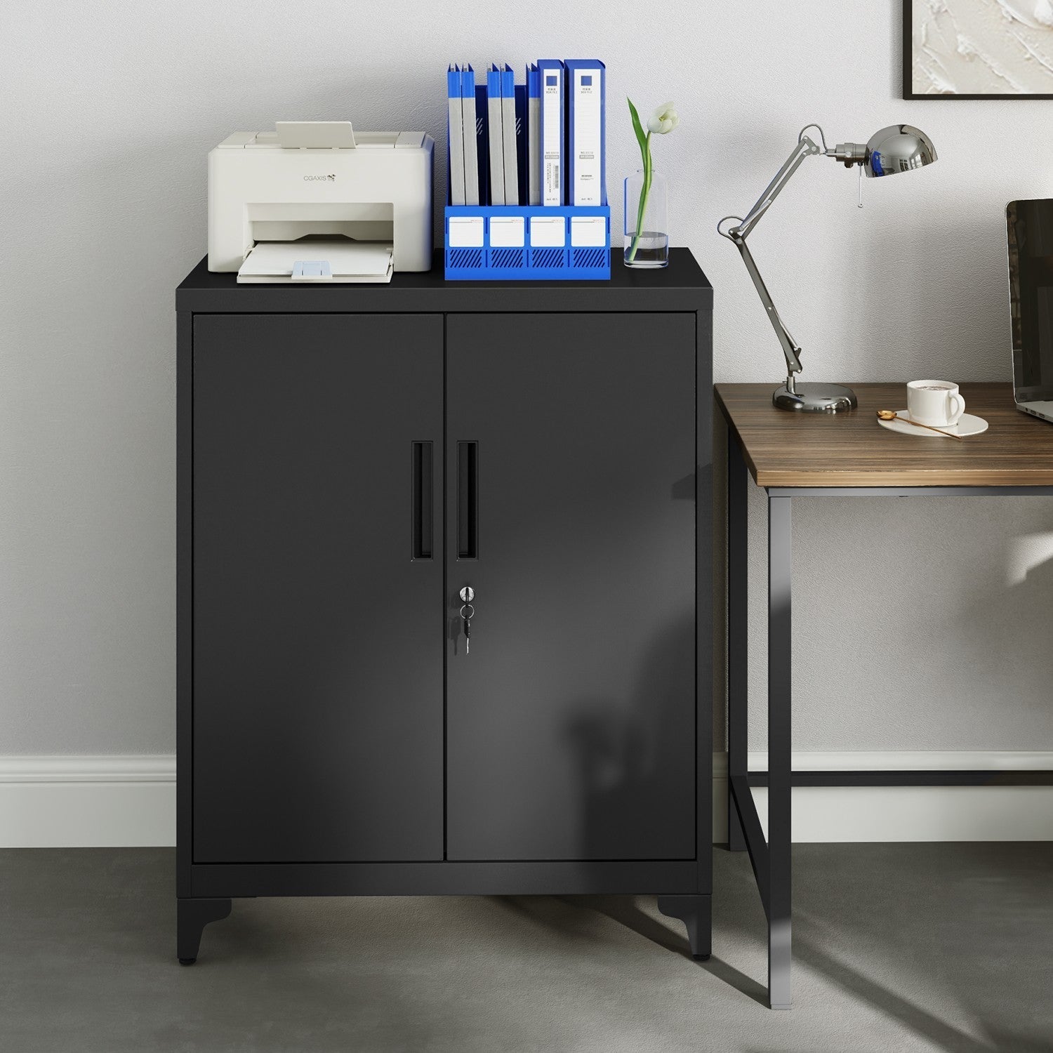 File Cabinet - Steel - Matte Grey - Lockable with Storage Shelves