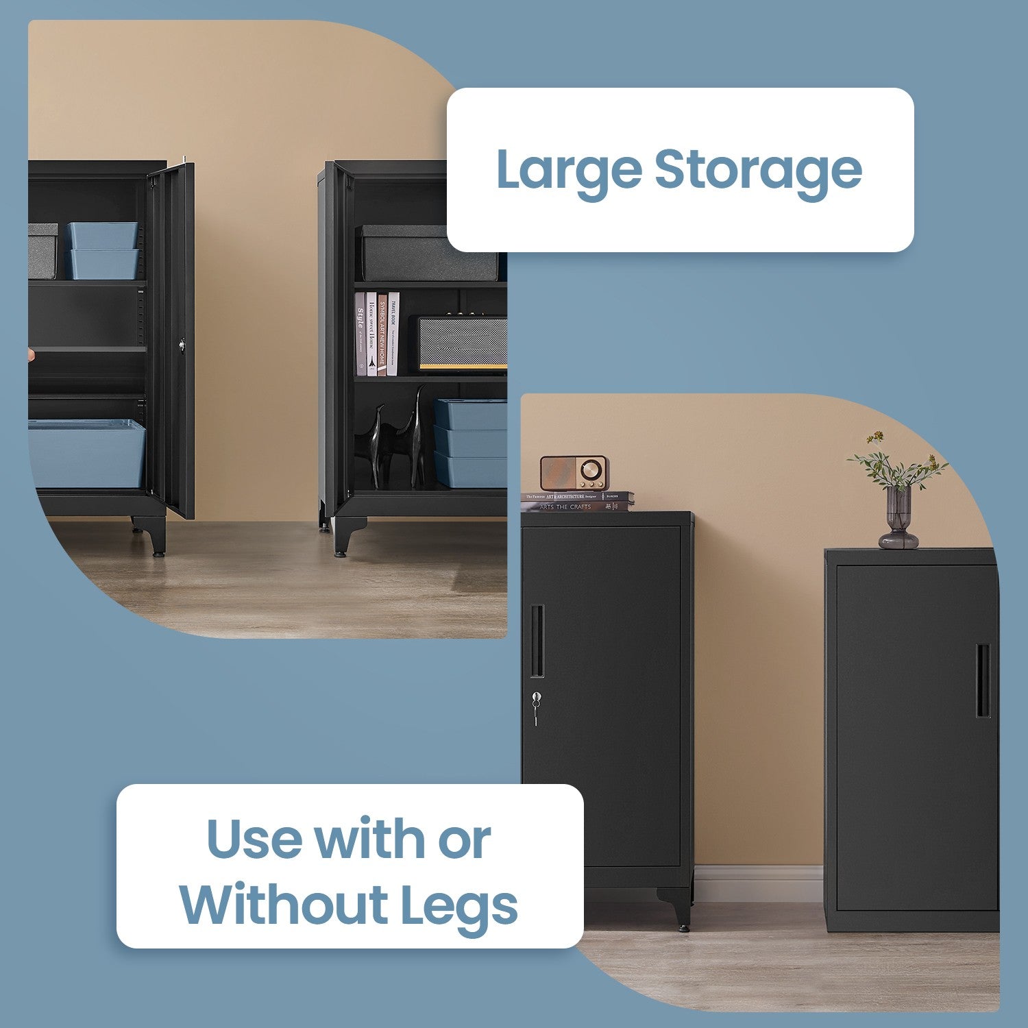 File Cabinet - Steel - Matte Grey - Lockable with Storage Shelves