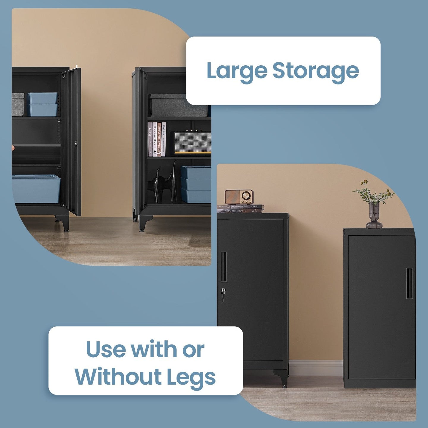 File Cabinet - Steel - Matte Grey - Lockable with Storage Shelves