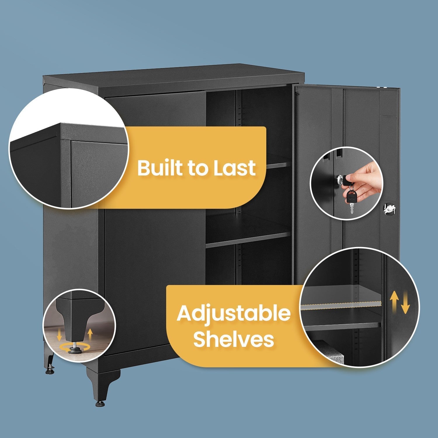 File Cabinet - Steel - Matte Grey - Lockable with Storage Shelves