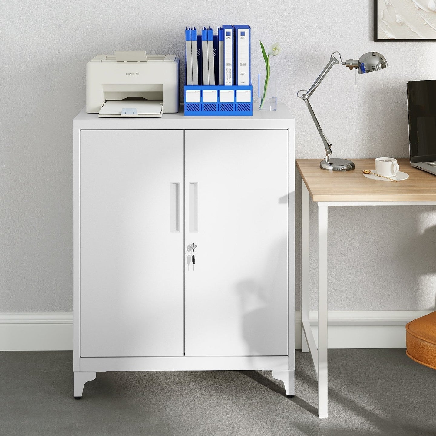 File Cabinet - Steel - Matte Grey - Lockable with Storage Shelves